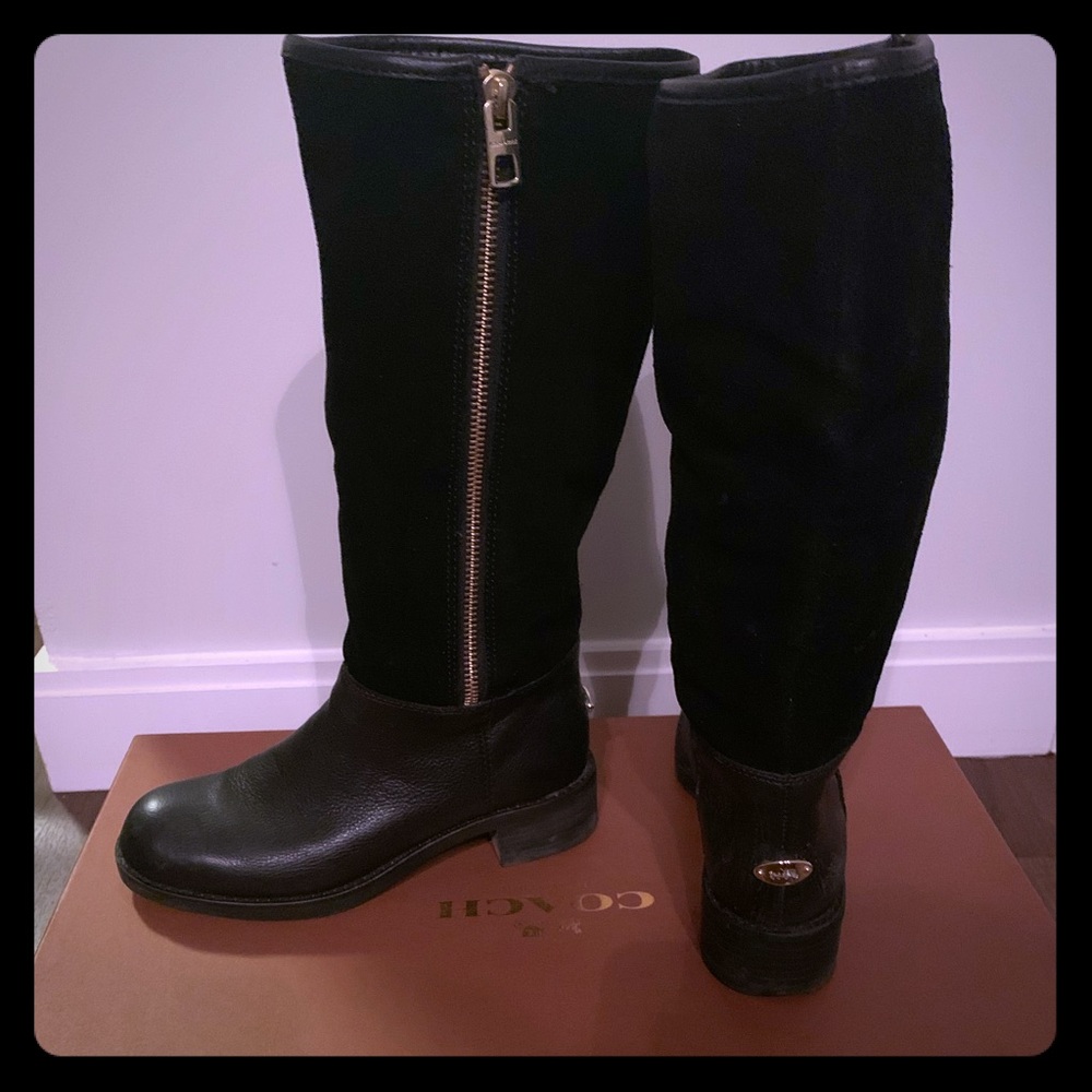 Coach Bailey Safari Black Leather Knee High Boots